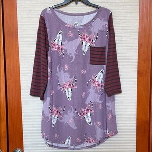 NWOT Floral Skull Print Women's Top size XL